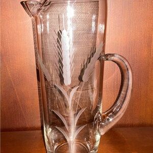 Etched Glass Wheat Pitcher - Clear